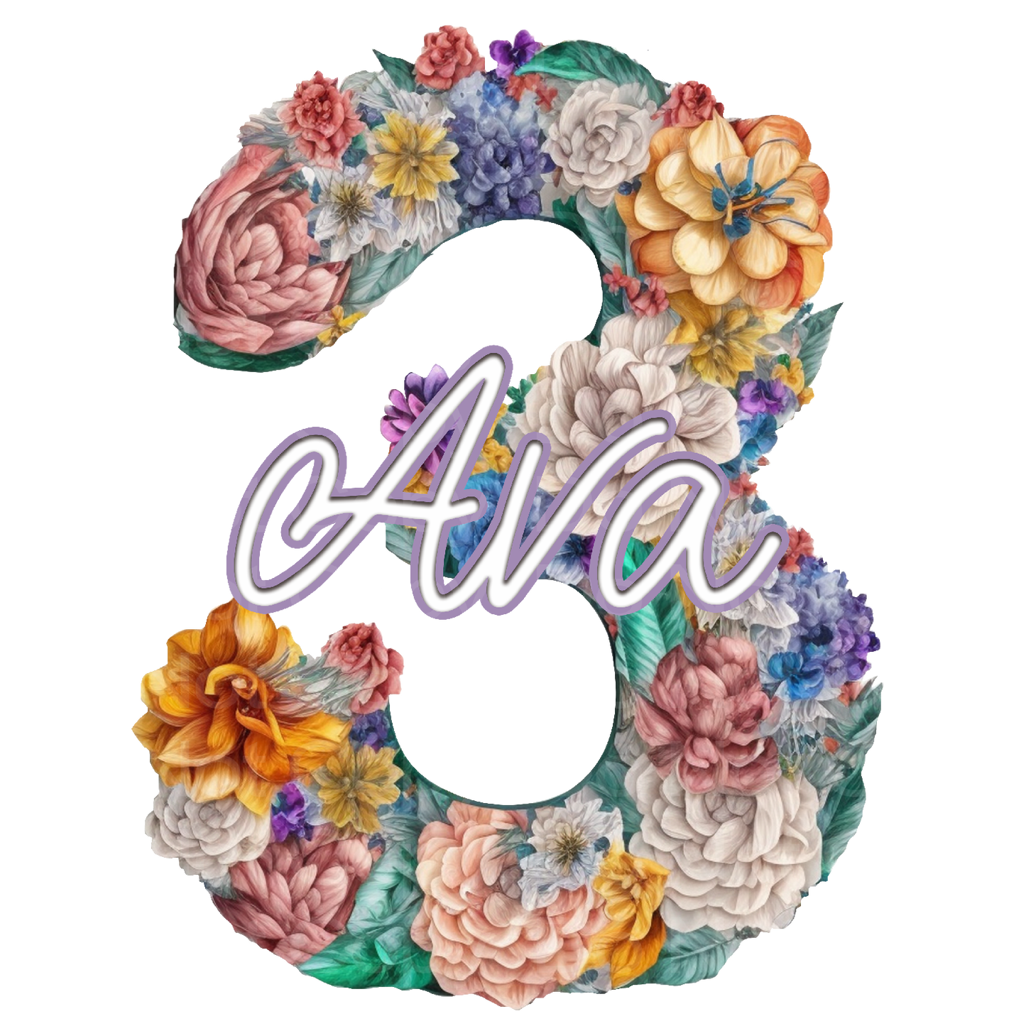 Customize it! Pretty Floral Birthday Year Number with Name Transfer Film 5027
