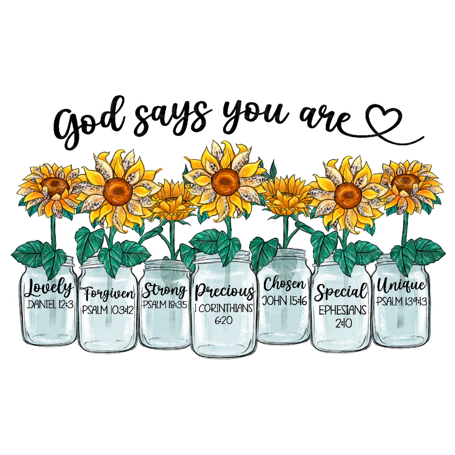 Sunflower mason jars God Says.. Transfer Film 1535