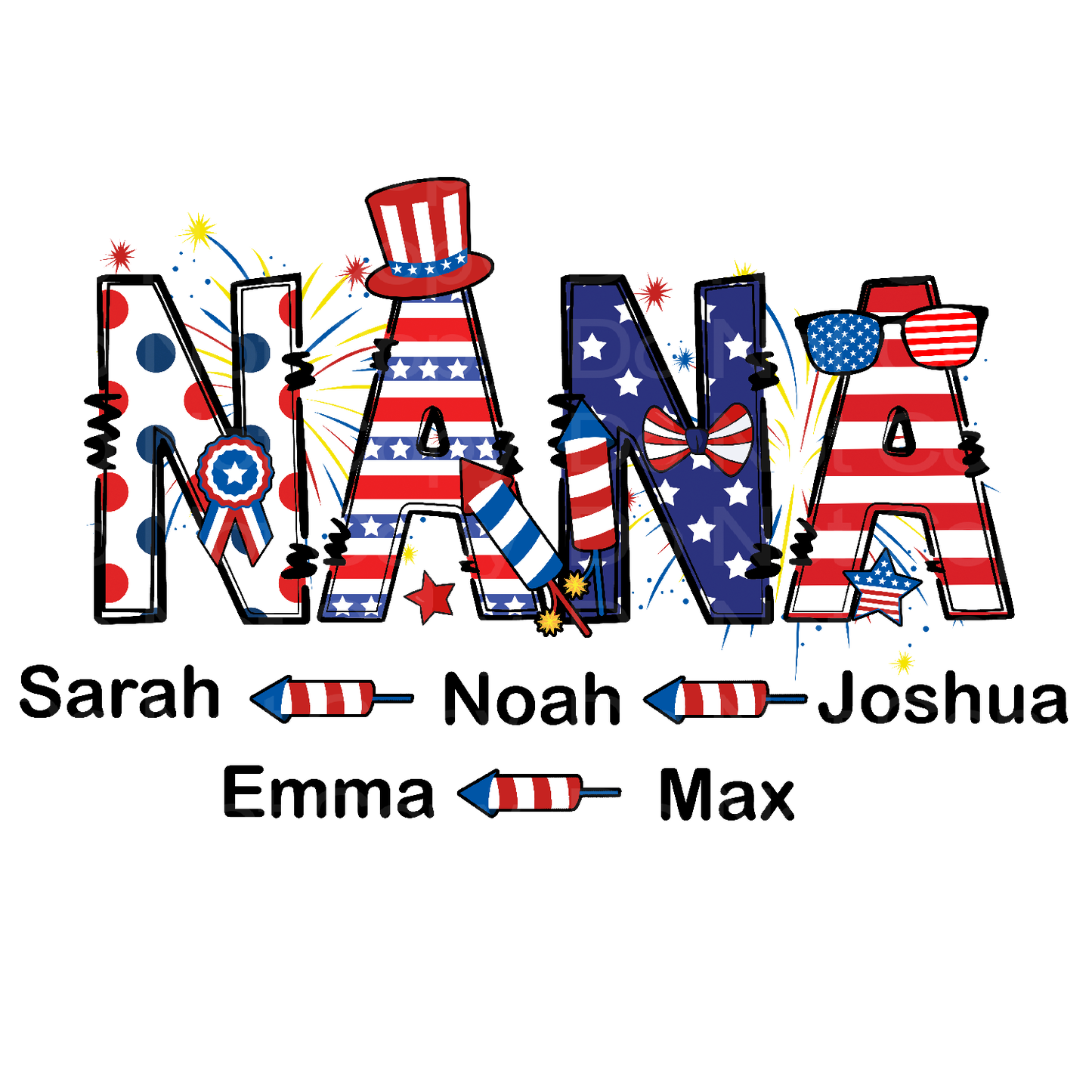 Customized it! July 4th NaNa with Grandchild Name, Up to 5 Names Transfer Film 5017