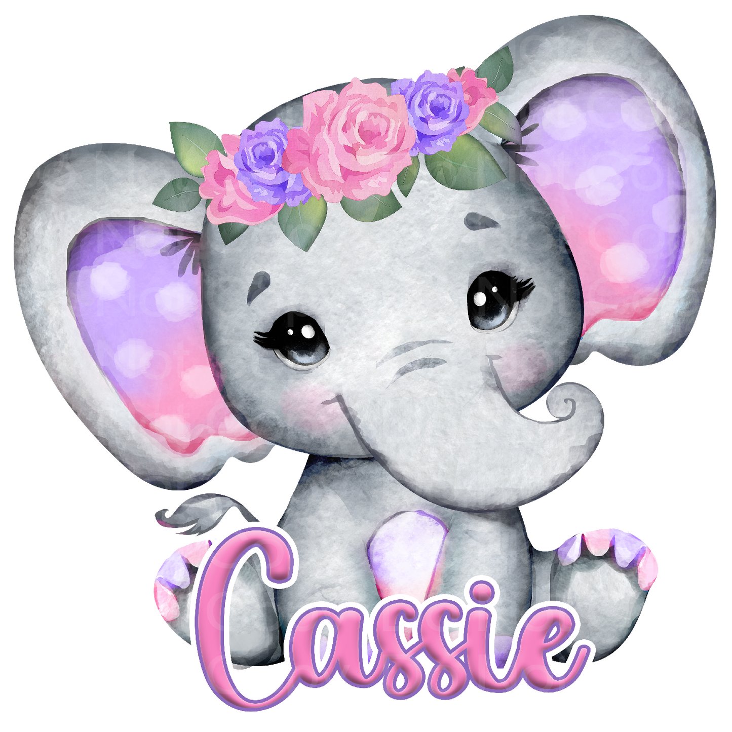Customize it! Pink and purple Elephant with your Child Name Transfer Film 5015