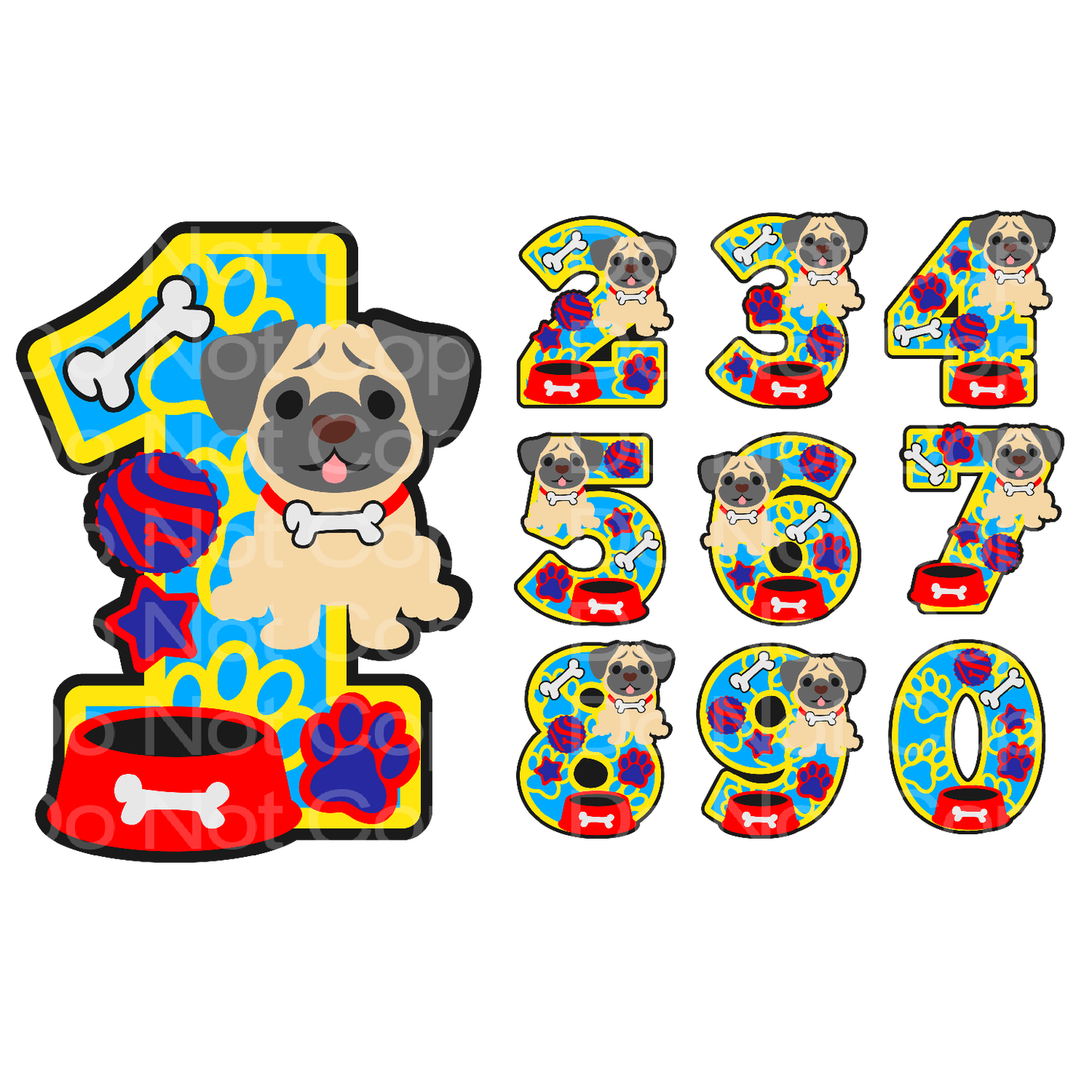 Pug Boy Celebration Number Transfer Film 3016