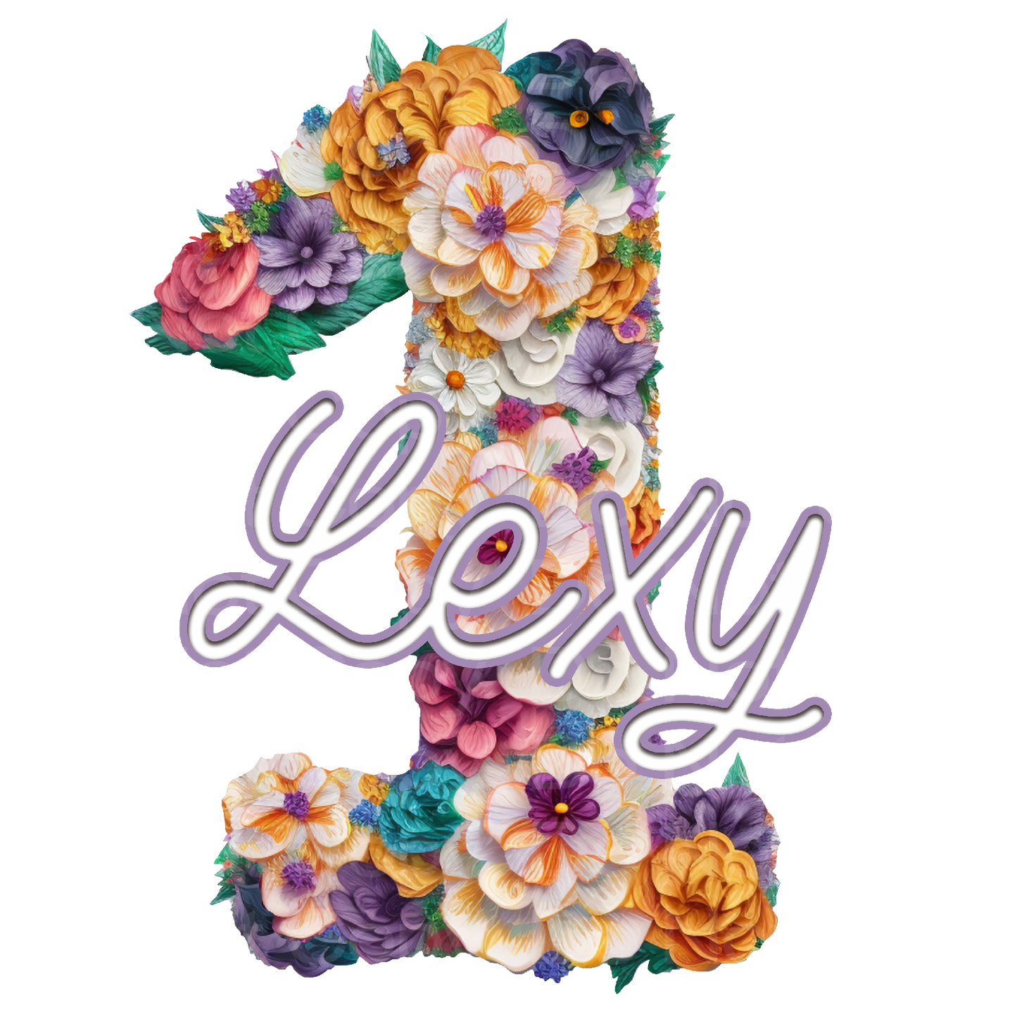 Customize it! Pretty Floral Birthday Year Number with Name Transfer Film 5027