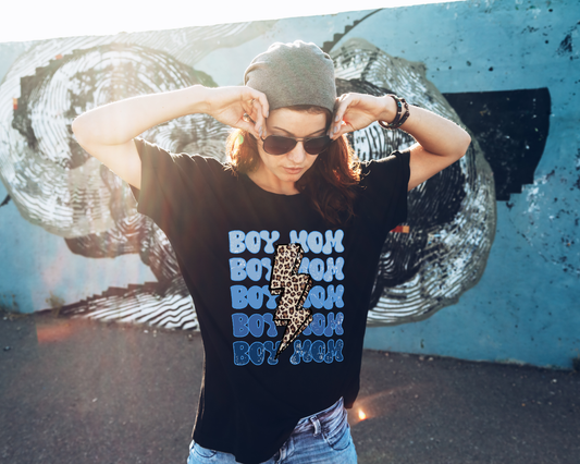 Boy Mom Lightning Bolt Adult Cotton T-shirt