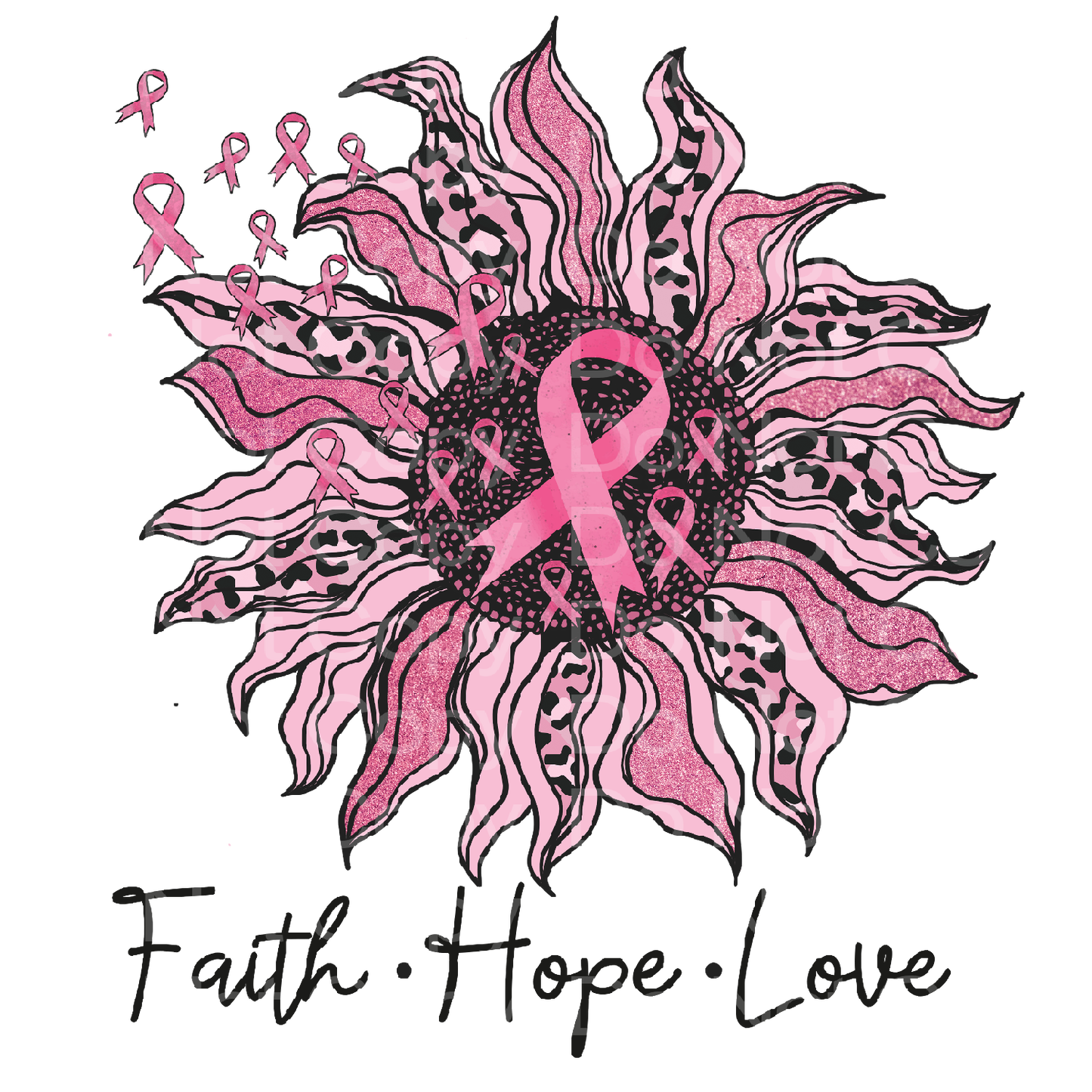 Breast Cancer Faith Hope Love Flower Transfer Film 1513