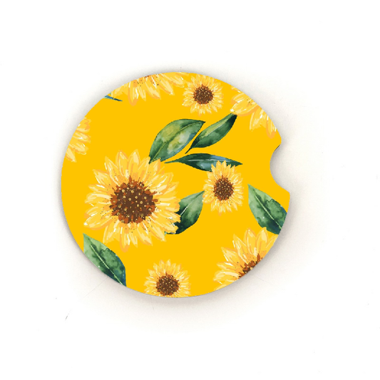 Yellow Sunflowers Car Coaster Set