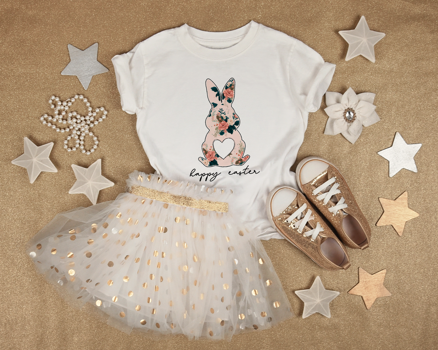 Happy Easter Rose Bunny Youth Cotton T-shirt