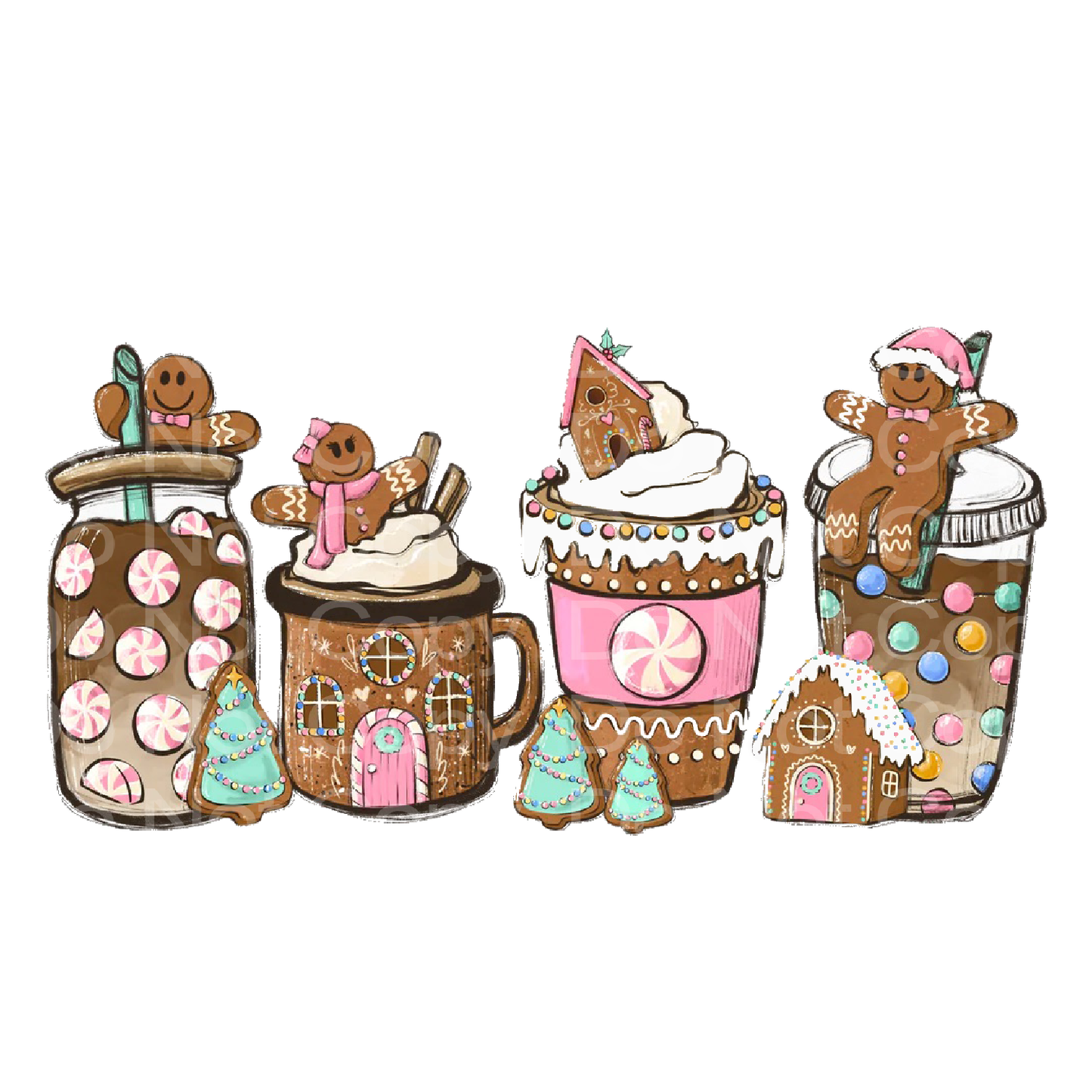 Gingerbread Christmas Mugs Transfer Film 1012
