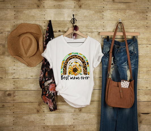 Sunflower Rainbow Best Mom Ever Adult Cotton T-shirt