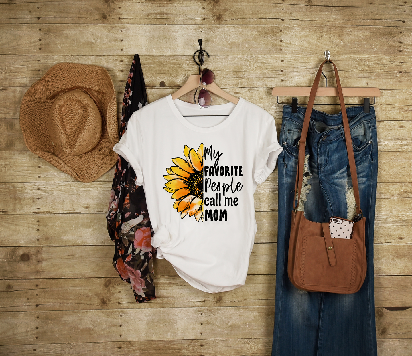 Sunflower My Favorite people call me Mom Adult Cotton T-shirt