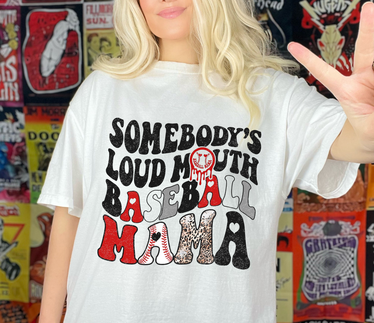 Somebody’s loud mouth Baseball Mama Adult Cotton T-shirt