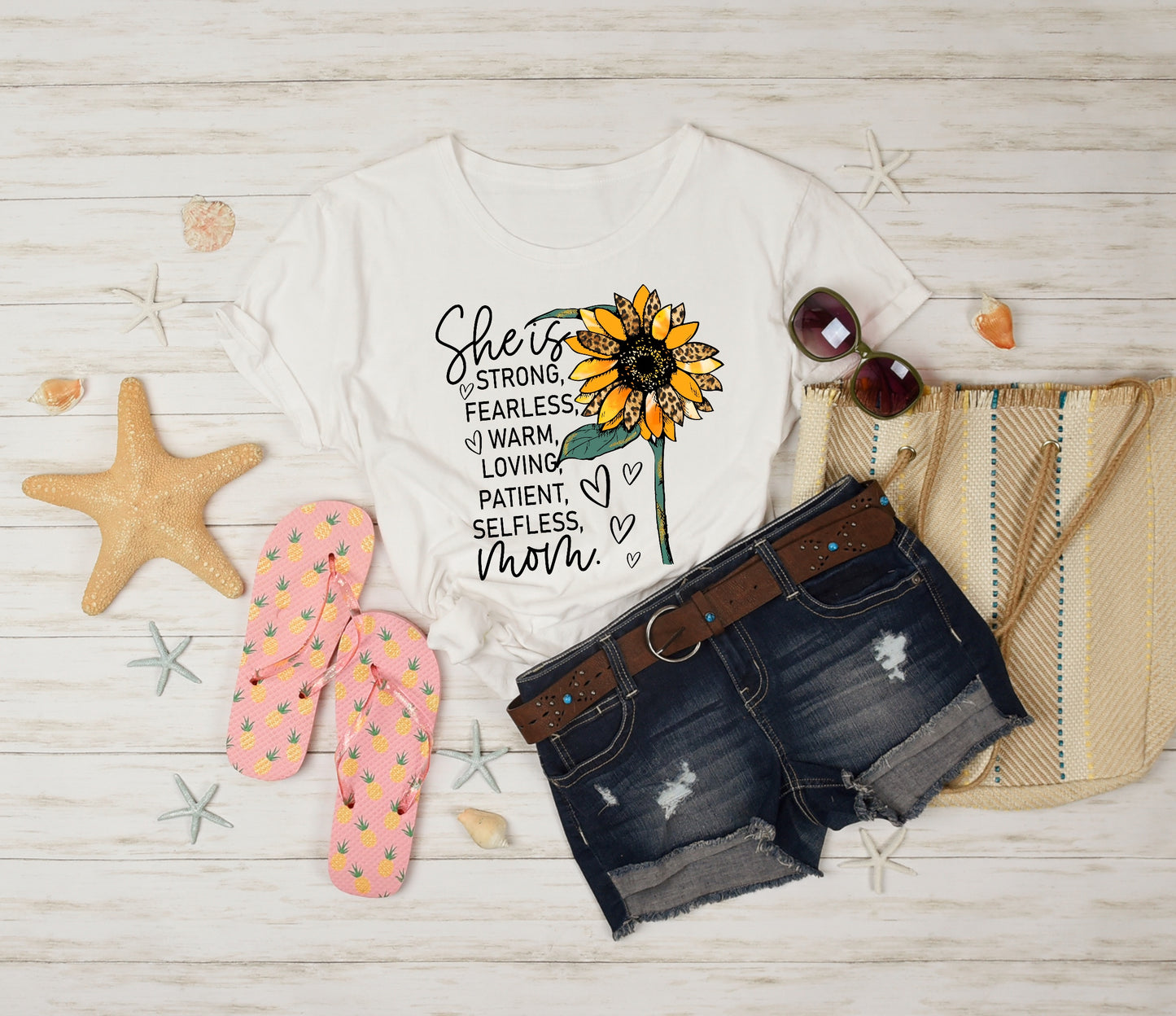 Sunflower Strong Mom Quotes Adult Cotton T-shirt
