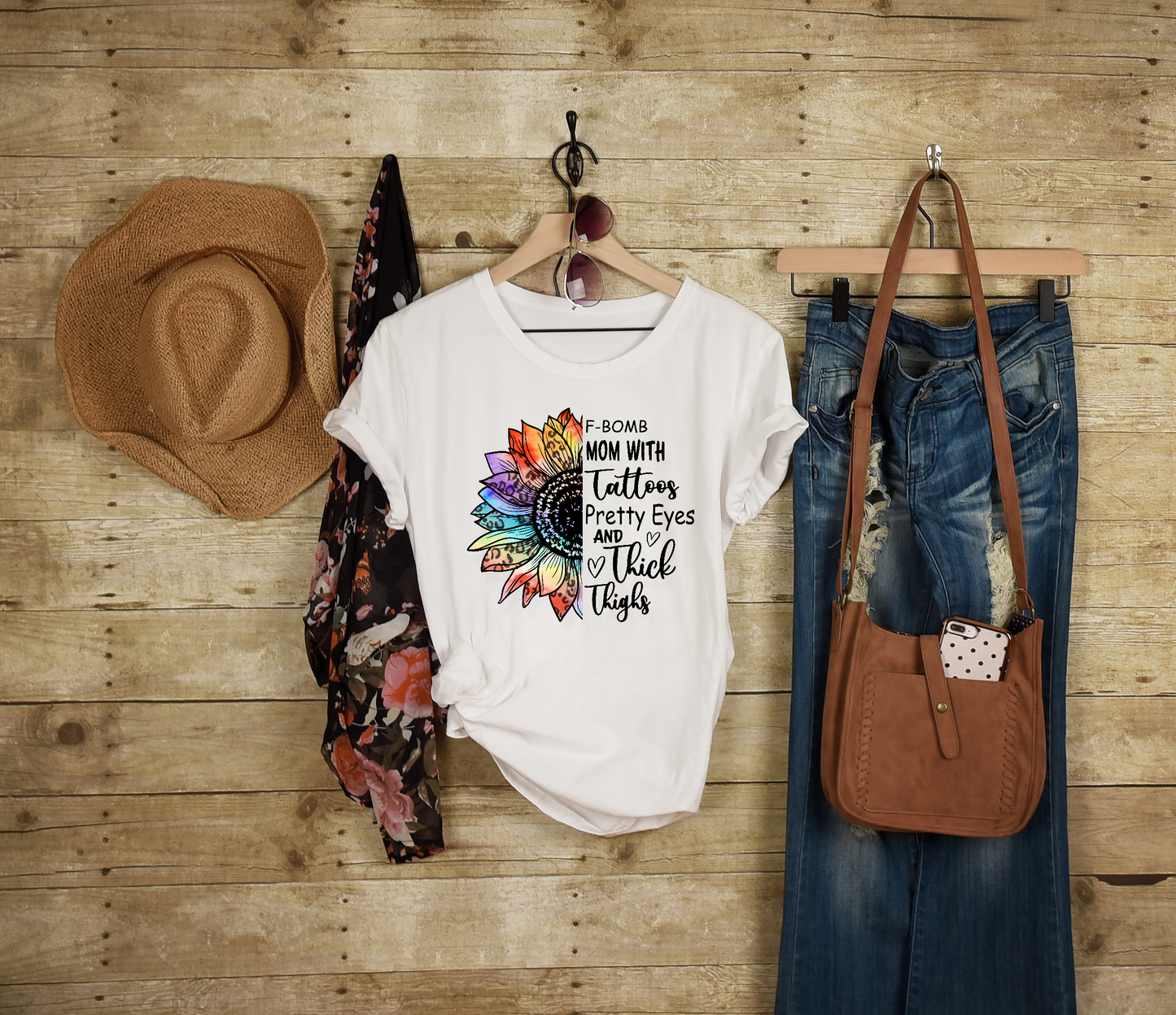 F-Bomb Mom sunflower Adult Cotton T-shirt