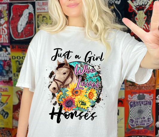 Just a girl who loves horses Adult Cotton T-shirt