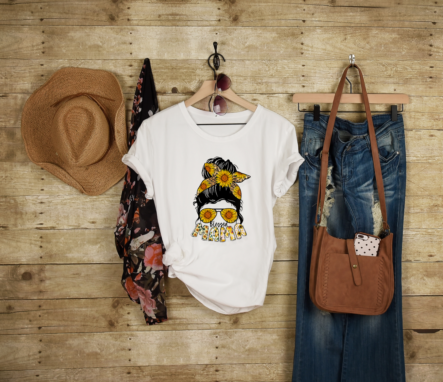 Messy bun Blessed Mama Adult Cotton T-shirt