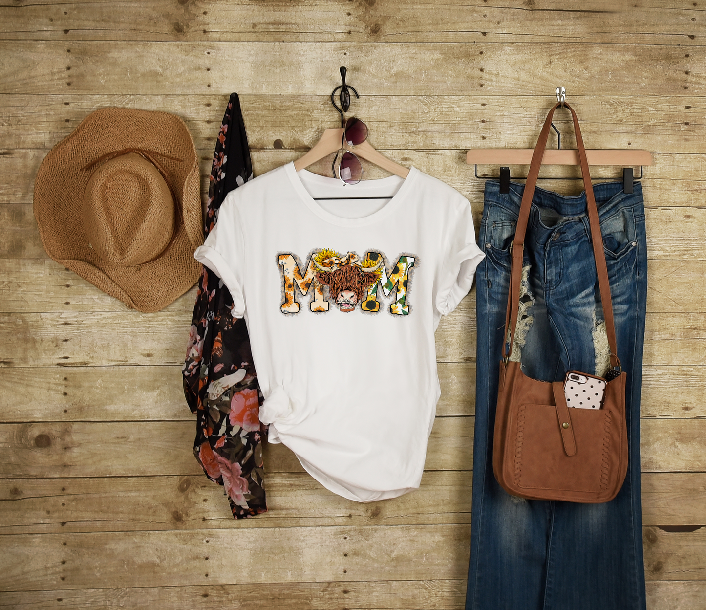 Sunflower Cow Mom Adult Cotton T-shirt