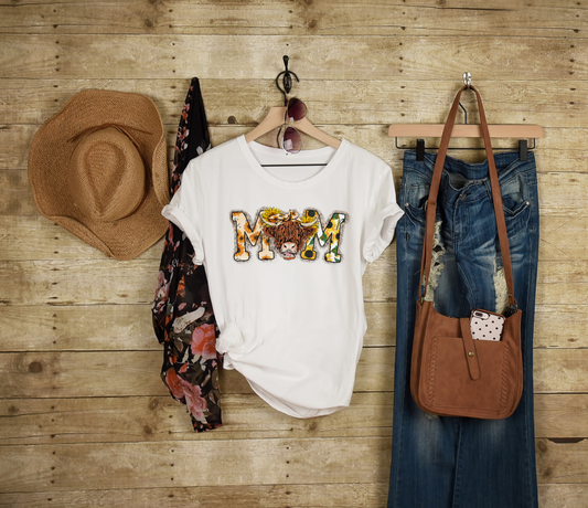 Sunflower Cow Mom Adult Cotton T-shirt