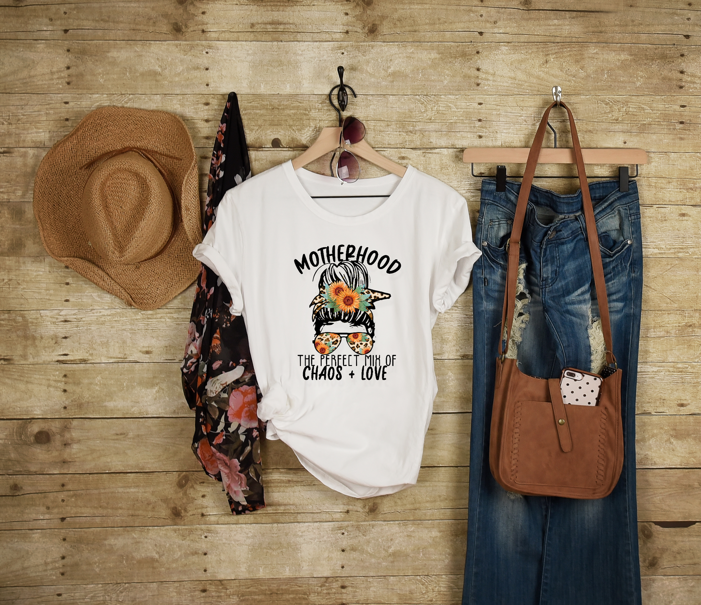 Motherhood Sunflower Messy bun Adult Cotton T-shirt