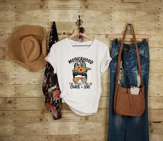 Motherhood Sunflower Messy bun Adult Cotton T-shirt