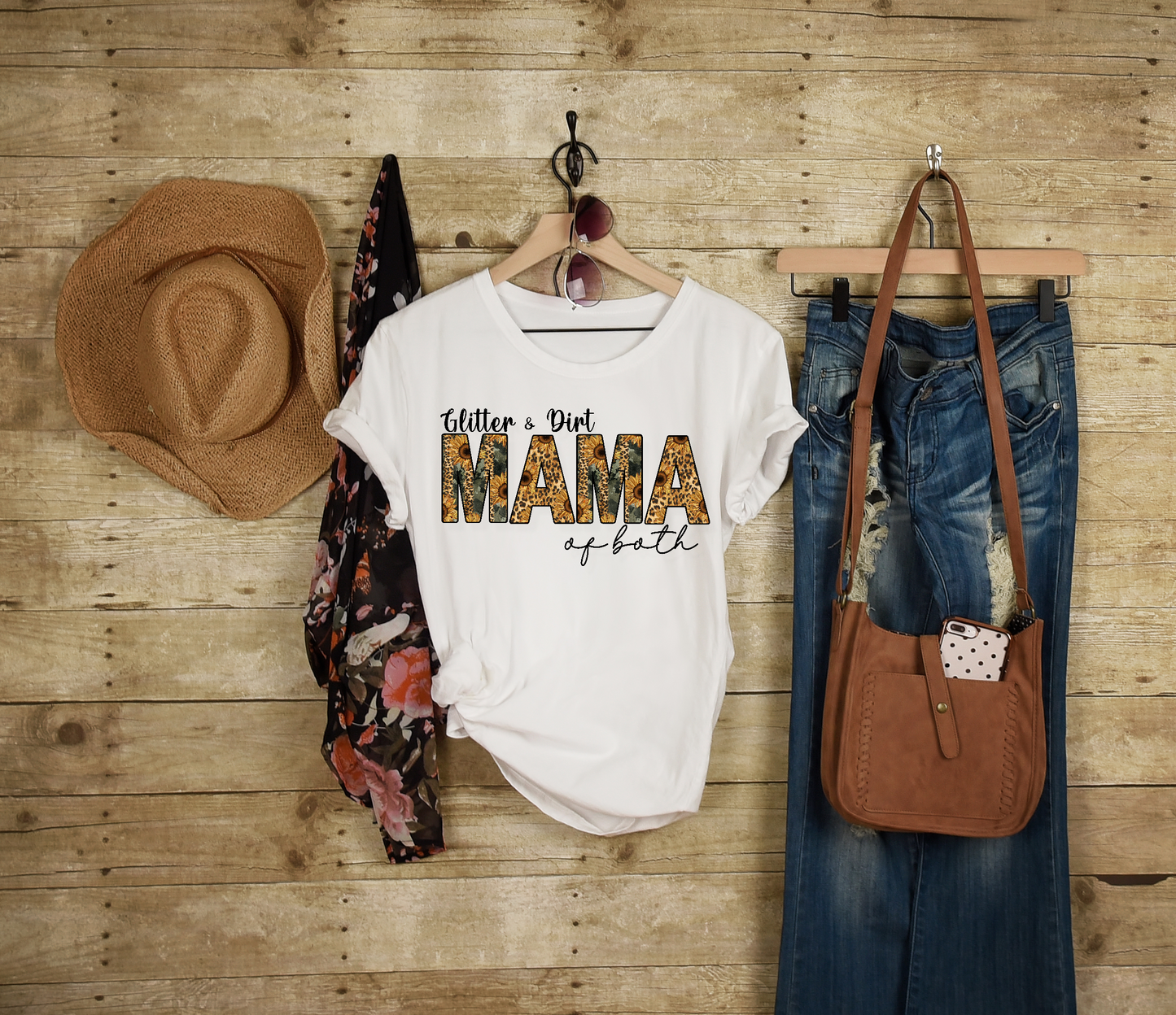 Glitter & Dirt Mama of both Adult Cotton T-shirt