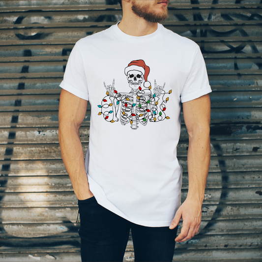 Christmas Skeleton Lights Men's White Tee