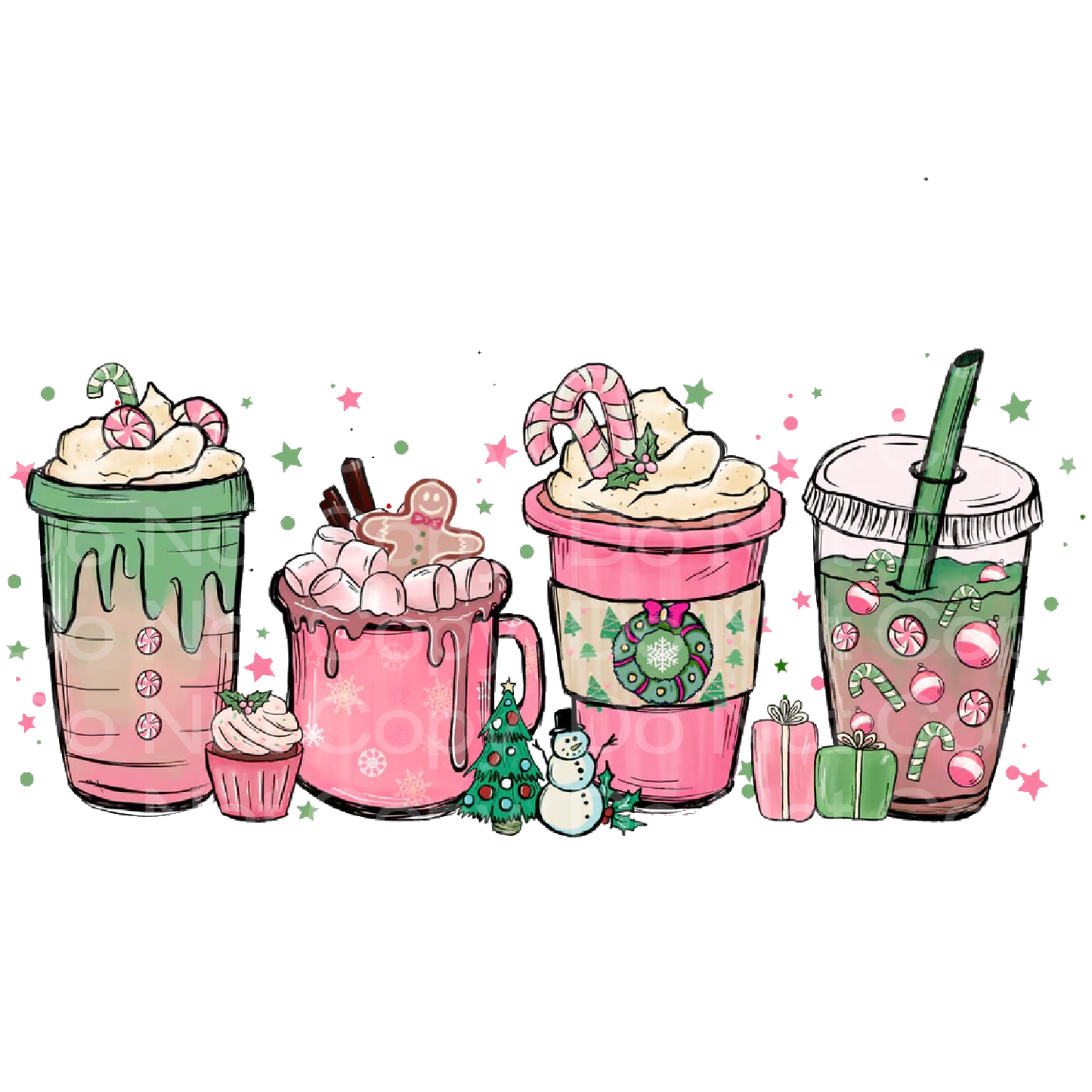 Pink Christmas Drinks Transfer Film 1010