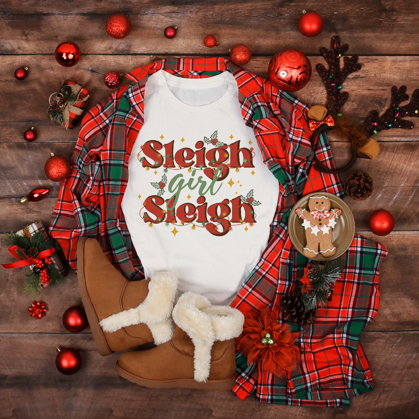 Christmas Sleigh Girl Sleigh Women's White Tee