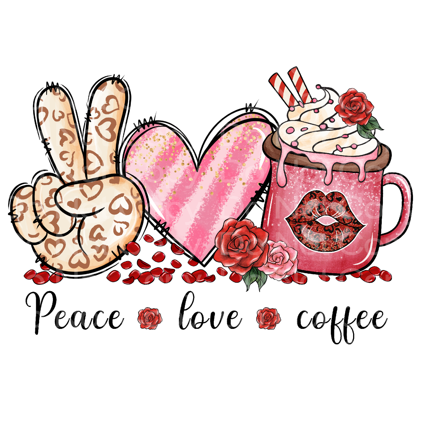 Valentine Peace Love Coffee Transfer Film 2432