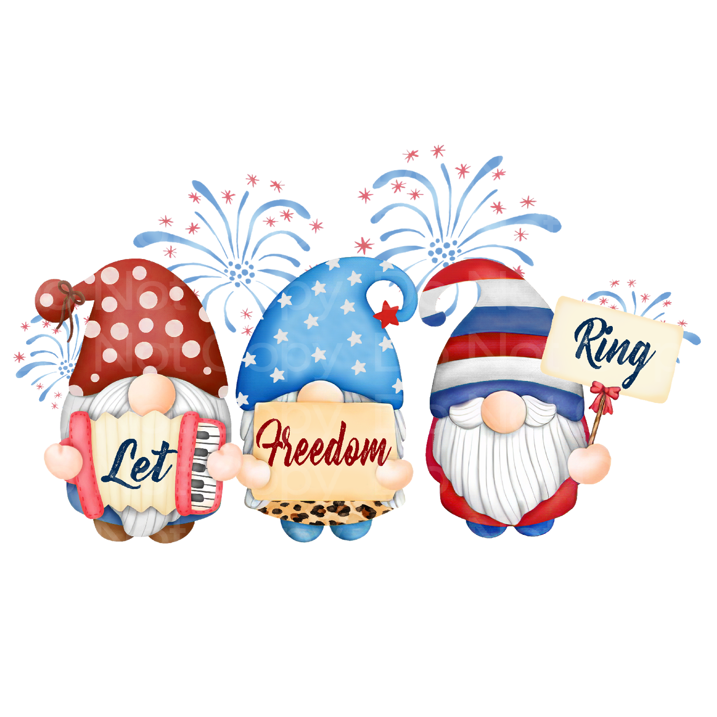 July 4th Gnomes Let Freedom Ring Transfer Film 1647