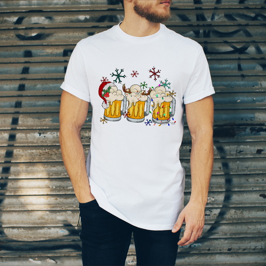 Christmas Beer and Lights Men's White Tee