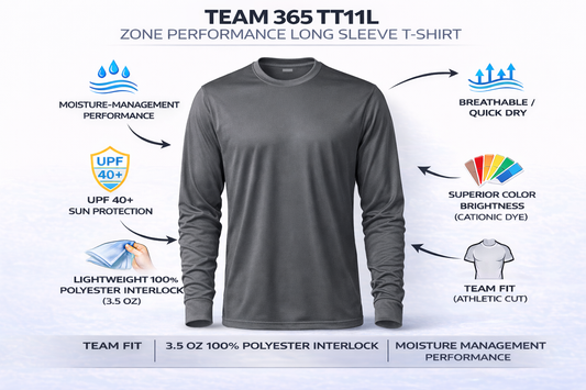 Custom performance shirts Florida — Team 365 TT11 and TT11L DTF printing at iHeartCustoms