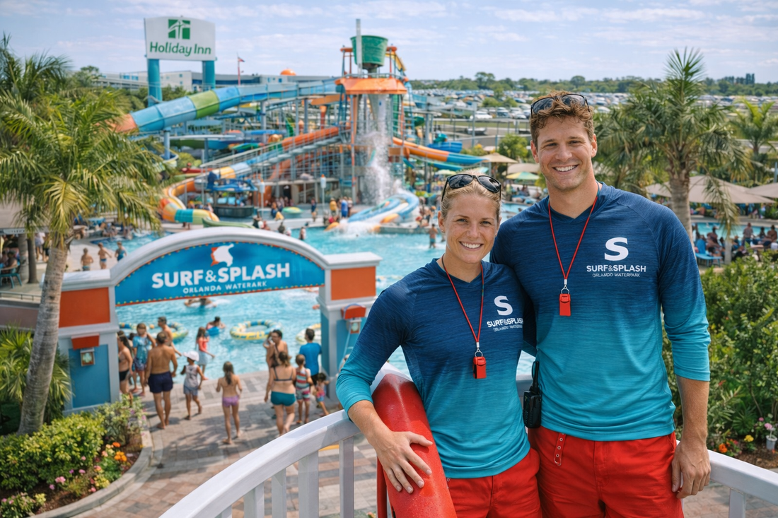Custom lifeguard shirts for a water park resort printed with DTF printing in Orlando
