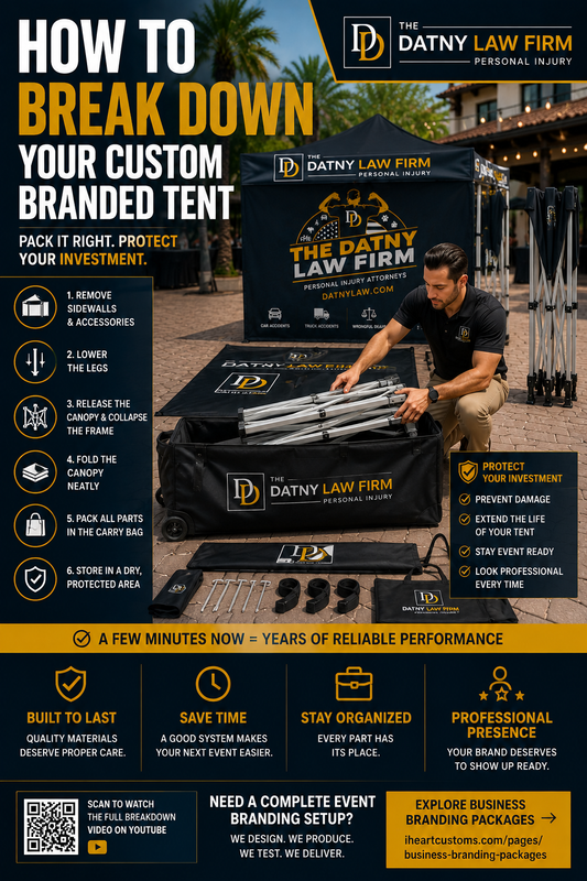 How to break down and pack a custom branded pop-up tent after an event — iHeartCustoms Orlando