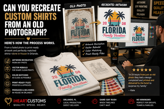 Artwork recreation from an old photograph converted into a print-ready custom shirt design by iHeartCustoms Orlando