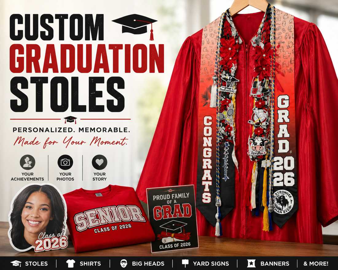 Custom graduation stole Class of 2026 personalized design iHeartCustoms Orlando