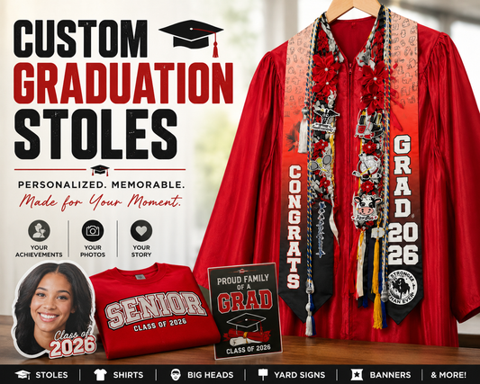 Custom graduation stole Class of 2026 personalized design iHeartCustoms Orlando