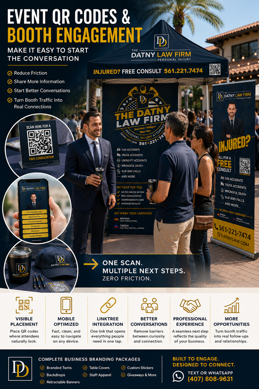 Custom QR code retractable banner event engagement Datny Law Firm iHeartCustoms Orlando