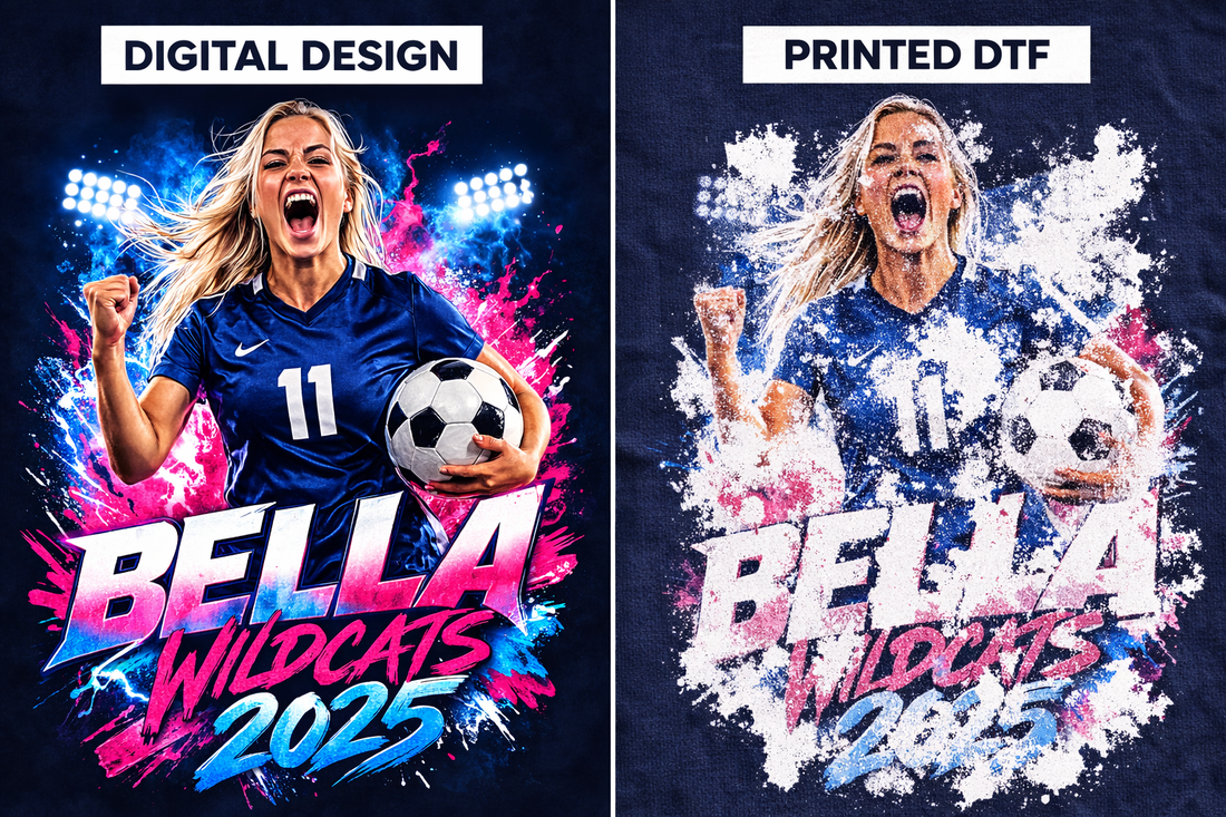 digital design vs printed dtf comparison showing transparency effect issues