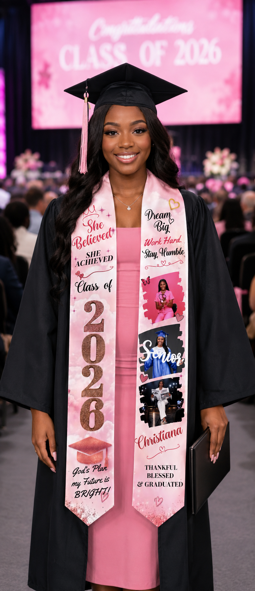 Custom graduation stole with photos and school colors for Dr. Phillips High School Class of 2026 — iHeartCustoms Orlando DTF printing