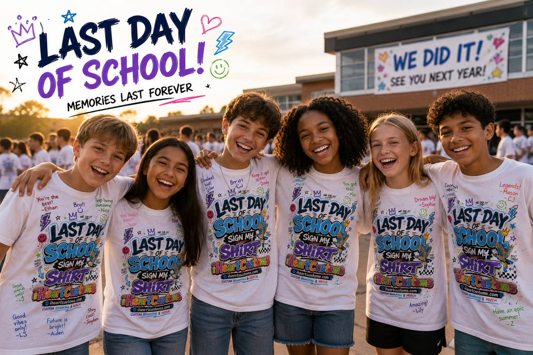 Students signing custom Last Day of School shirts in Orlando