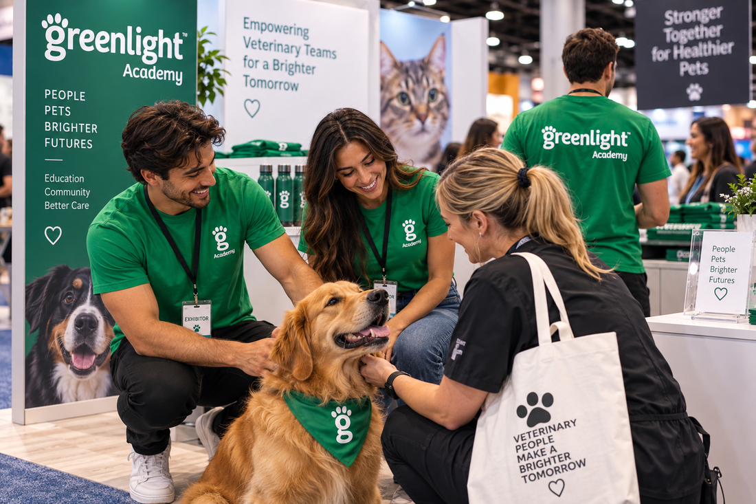 Nine custom Kelly Green Bella+Canvas staff shirts with white left-chest and back decoration produced by iHeartCustoms Orlando for Greenlight Academy, delivered to Greenlight Pet ER in Ocoee ahead of Thursday-morning requirement