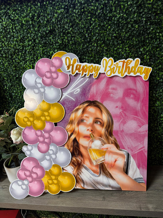 Custom coroplast portrait printing for influencer birthday celebration produced by iHeartCustoms in Orlando