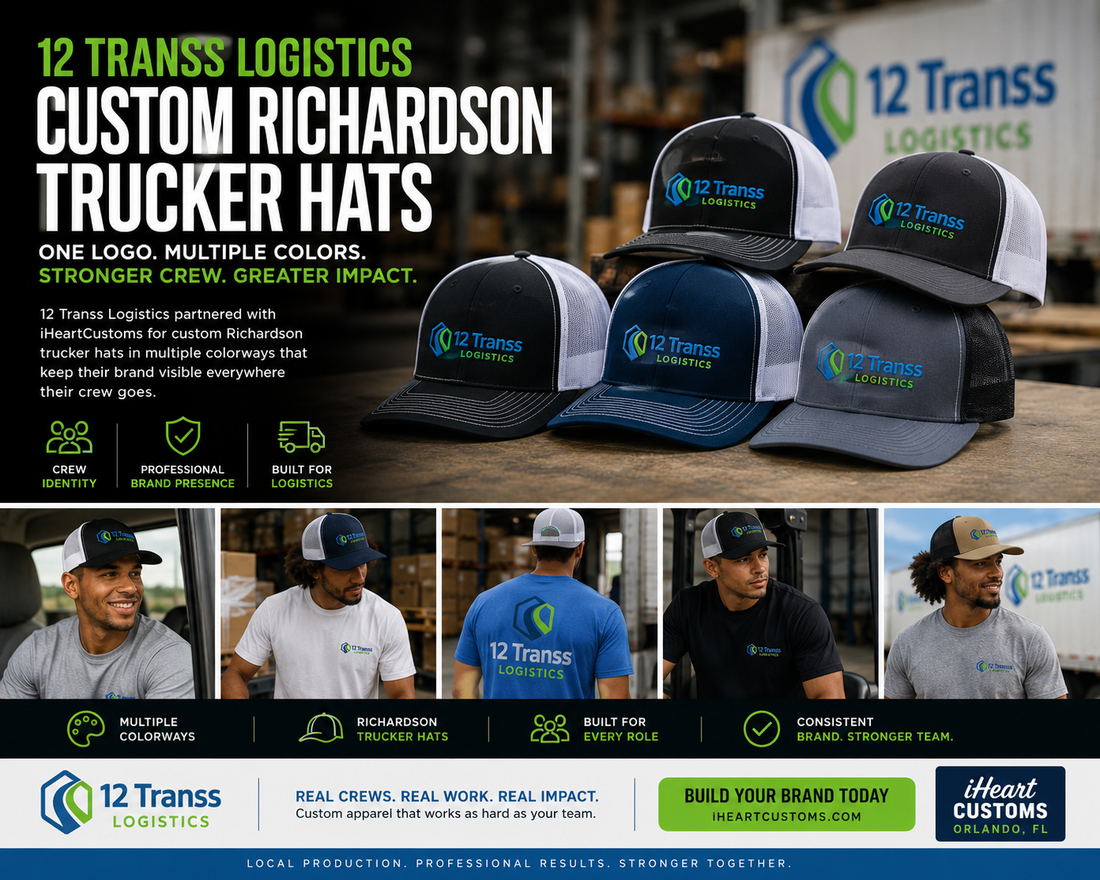 Complete logistics company branding system — crew apparel vehicles and branded identity iHeartCustoms Orlando
