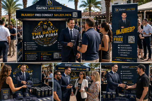 Custom branded event tent Datny Law Firm complete event branding package iHeartCustoms Orlando