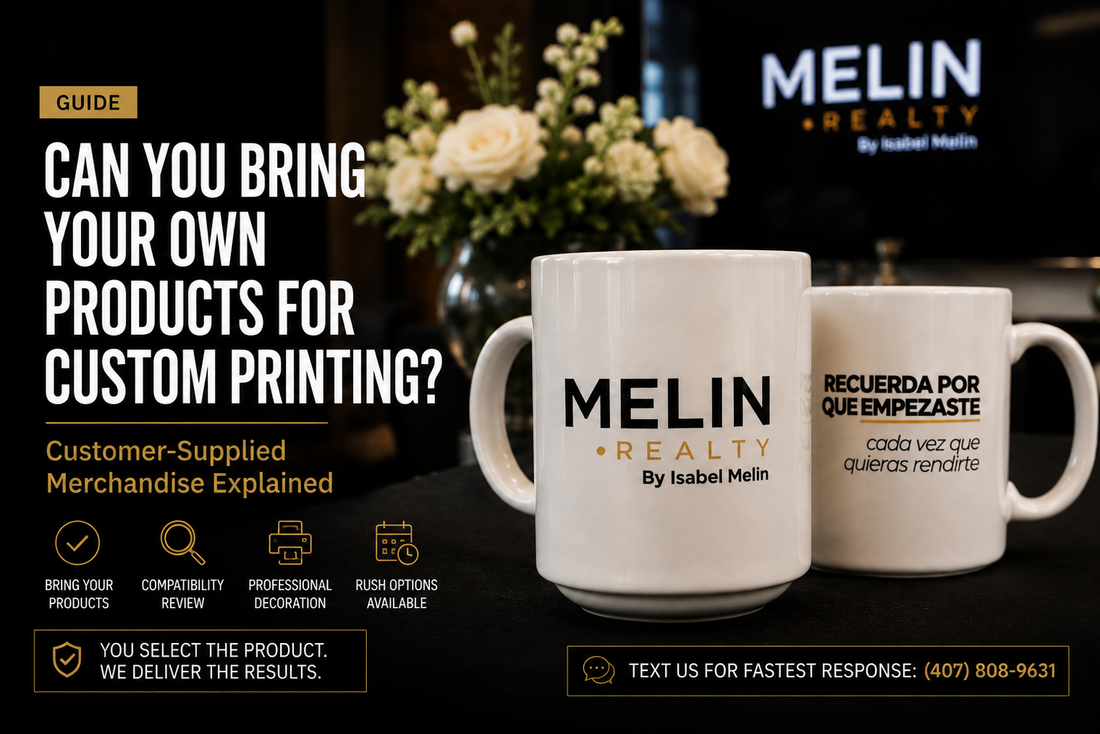 Blank customer-supplied merchandise reviewed for decoration compatibility at iHeartCustoms Orlando production facility