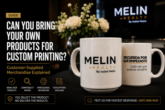 Blank customer-supplied merchandise reviewed for decoration compatibility at iHeartCustoms Orlando production facility