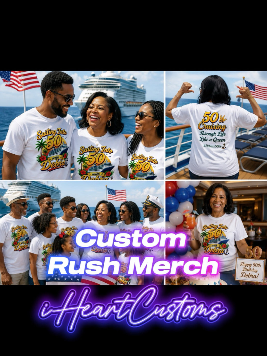 Custom matching shirts for birthday cruise family group — iHeartCustoms Orlando rush production
