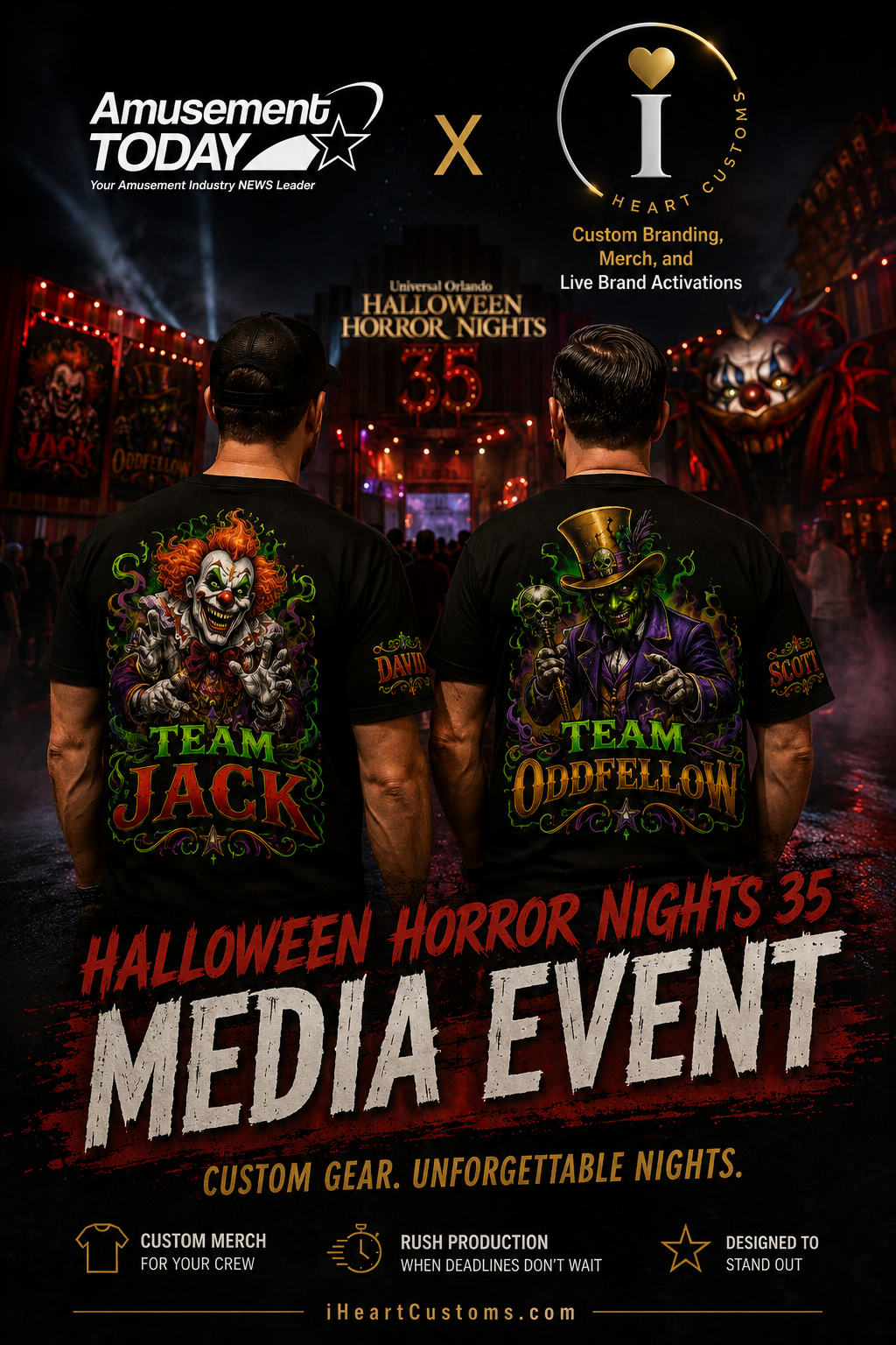 Custom heavyweight event shirt with oversized back graphic for Amusement Today