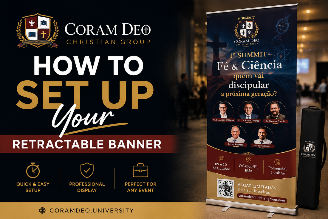 how to setup retractable banner CORAM DEO