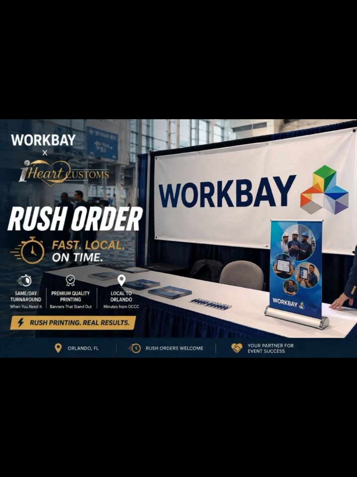 Custom vinyl event banner produced for WORKBAY in Orlando