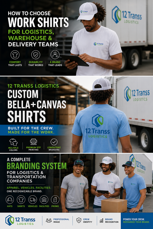 12 Transs Logistics Bella Canvas crew shirts multiple colors consistent logo — iHeartCustoms Orlando